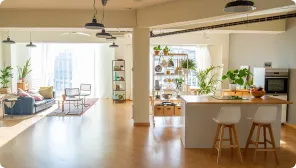 Beautiful tidy kitchen and living room