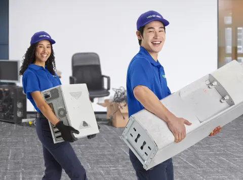 happy team members removing junk