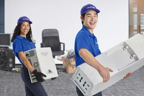 happy team members removing junk